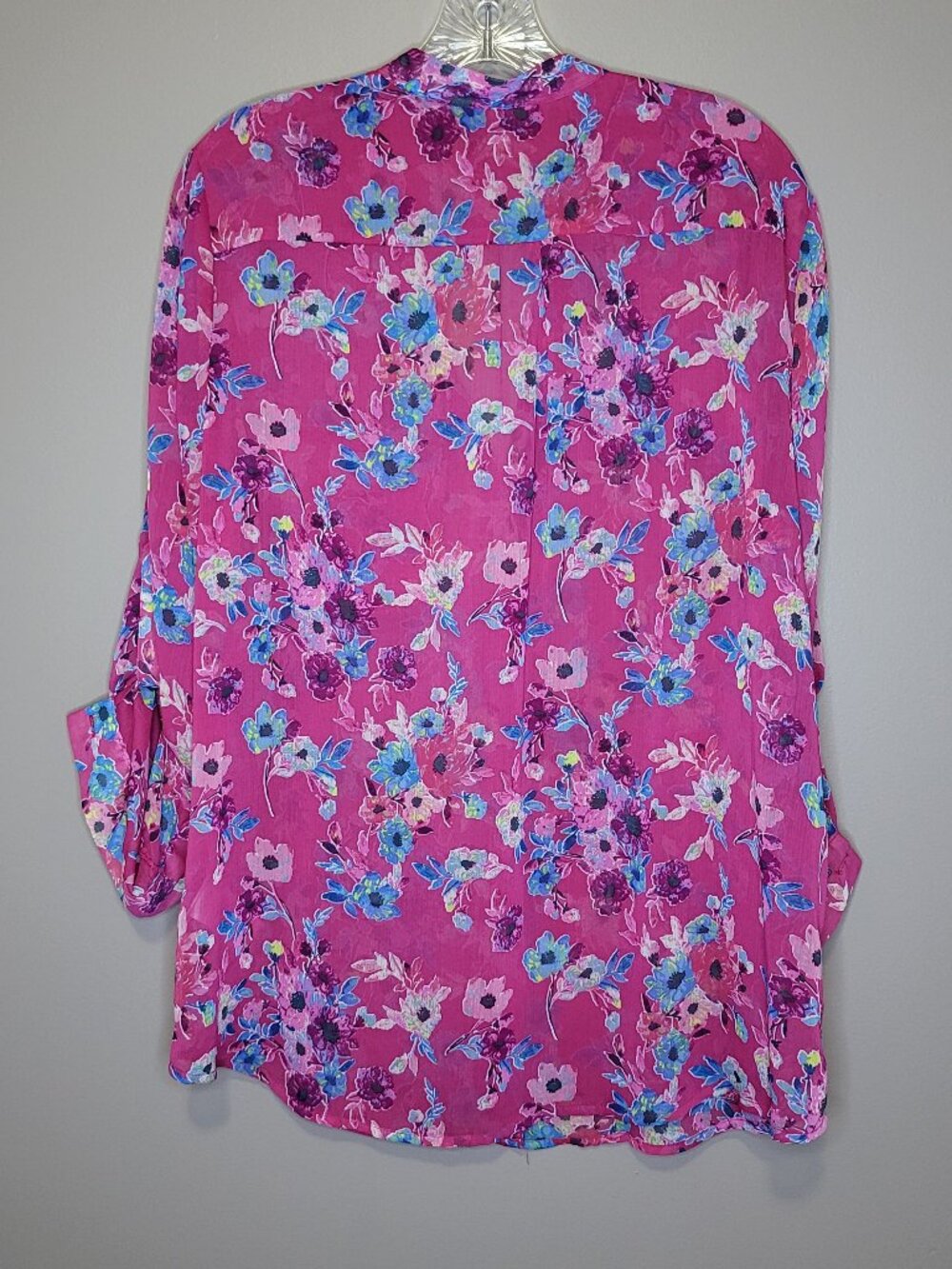 KUT From the Kloth Pink Floral Roll Tab Blouse XL Lightweight Button Front Top - Picture 3 of 6